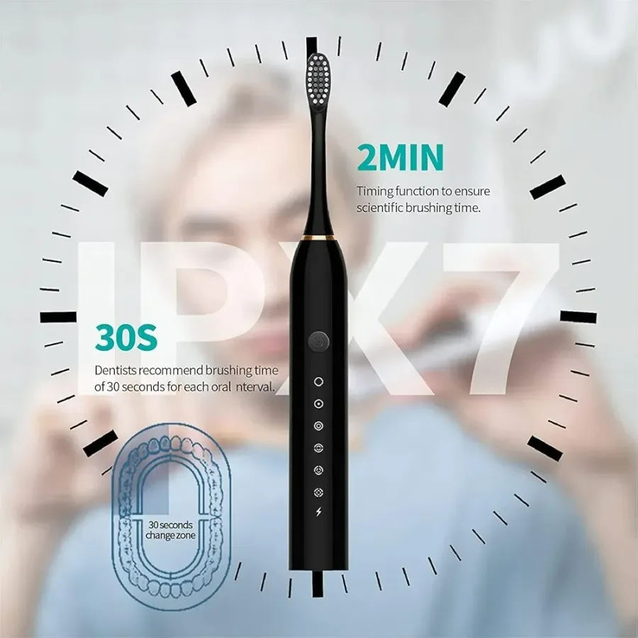 Sonic Electric Toothbrush, USB Rechargeable with 3 Brush Heads & 6 Modes | IPX7 Waterproof for Adults and Kids β photo 5