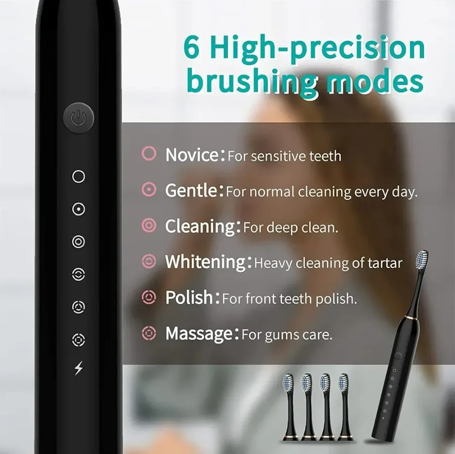 Sonic Electric Toothbrush, USB Rechargeable with 3 Brush Heads & 6 Modes | IPX7 Waterproof for Adults and Kids β photo 6