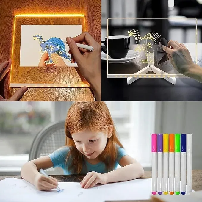 3D Acrylic Writing pad with Pen Message Board rewritable Table lamp drawing kids led — photo 2