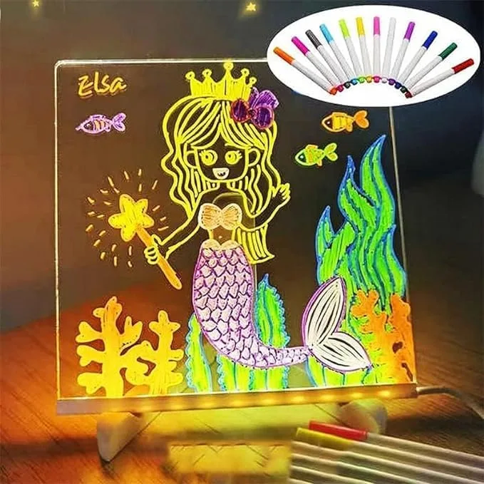 3D Acrylic Writing pad with Pen Message Board rewritable Table lamp drawing kids led β photo 5
