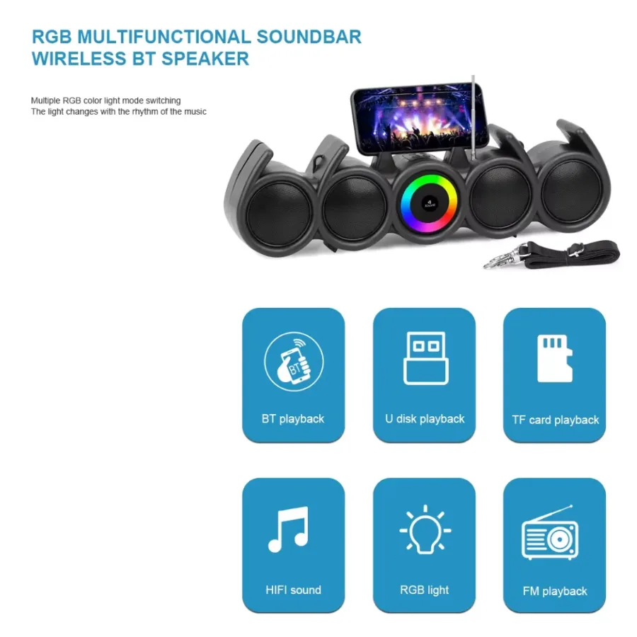 Kisonli Soundbar Bluetooth RGB Speaker With Dynamic RGB Lighting LED-918 β photo 3