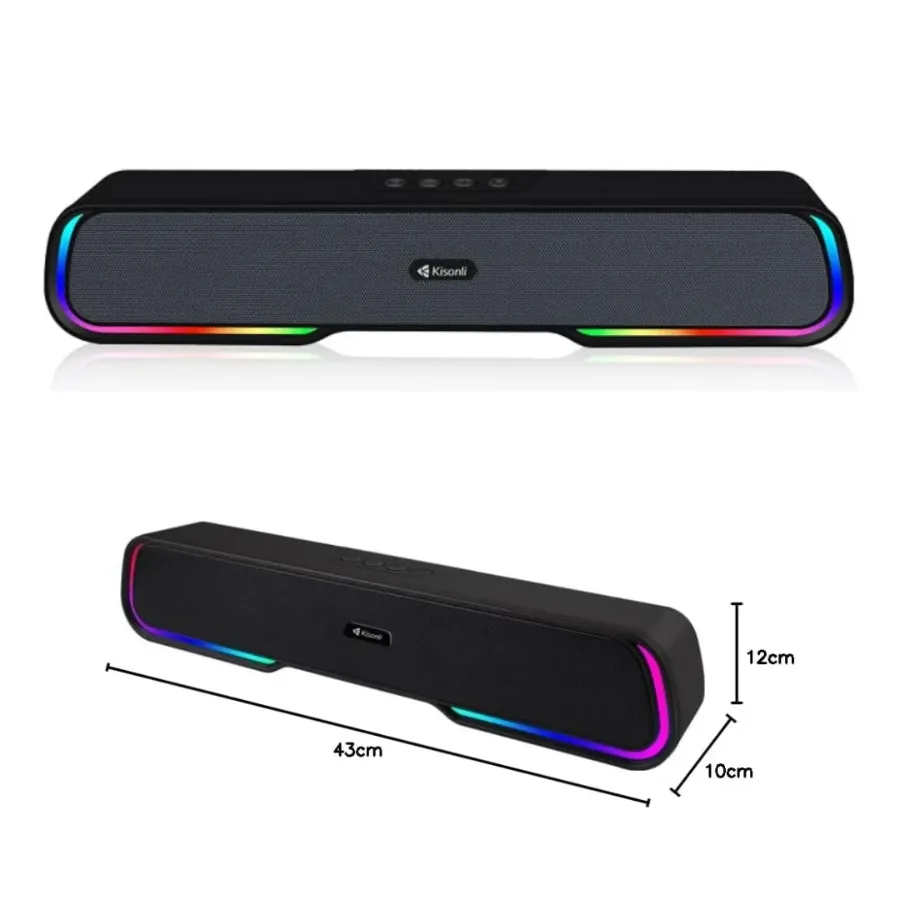 Kisonli LED-913 Portable Rechargeable Battery Powered Soundbar bluetooth gaming colorful light speaker with RGB light (Black) — photo 3