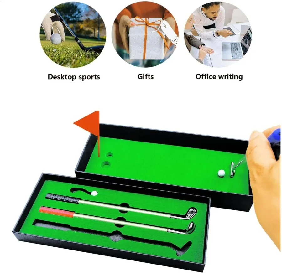 Golf Pen, Mini Golf Gift Set, Desktop Golf Ball Pen Gift, 3 Golf Clubs Pens with Balls and Flag β photo 6