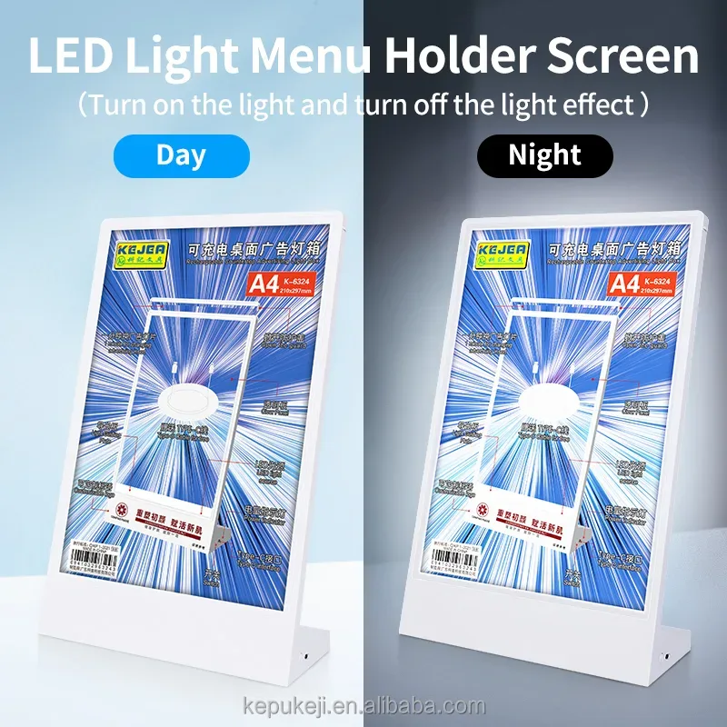 Rechargeable A4 desktop advertising light box
Acrylic Flashing Led Table Menu Restaurant Card
Display Holder Stand — photo 2