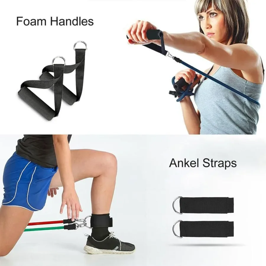 11Pcs Resistance Bands Set Elastic Tube Bands Door Anchor Ankle Straps Cushioned Handles with Carry Bags for Home Gym — photo 2
