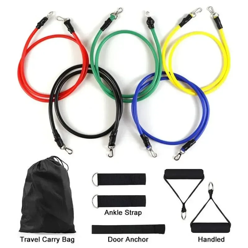 11Pcs Resistance Bands Set Elastic Tube Bands Door Anchor Ankle Straps Cushioned Handles with Carry Bags for Home Gym — photo 3