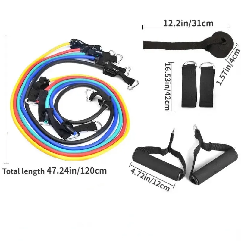 11Pcs Resistance Bands Set Elastic Tube Bands Door Anchor Ankle Straps Cushioned Handles with Carry Bags for Home Gym β photo 5