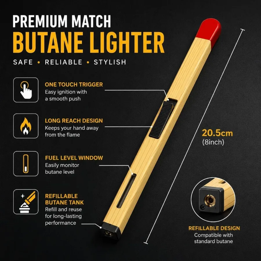 Match Stick Shaped Butane Lighter with Long Handle β photo 5