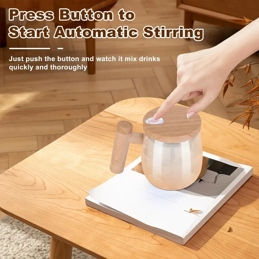 Self Stirring Coffee Mug, Glass Electric Self Mixing Cup with Lid & Handle — photo 3