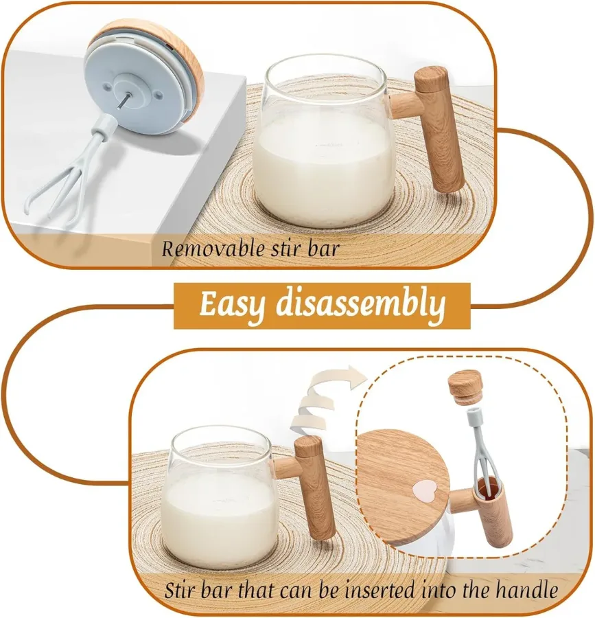 Self Stirring Coffee Mug, Glass Electric Self Mixing Cup with Lid & Handle — photo 8