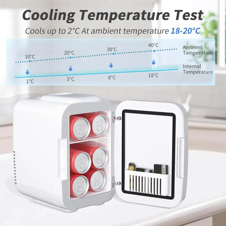 4L Mini Fridge with Dimmable LED Mirror – Portable Cooler & Warmer for Cosmetics, Food — photo 4