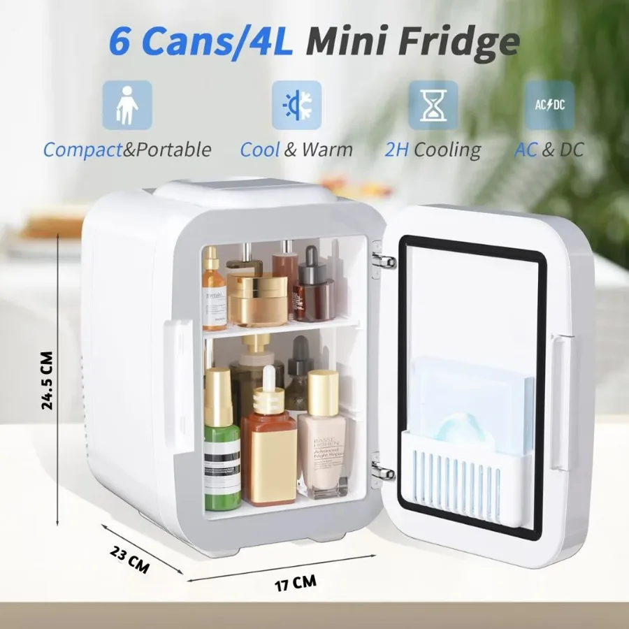 4L Mini Fridge with Dimmable LED Mirror – Portable Cooler & Warmer for Cosmetics, Food — photo 9