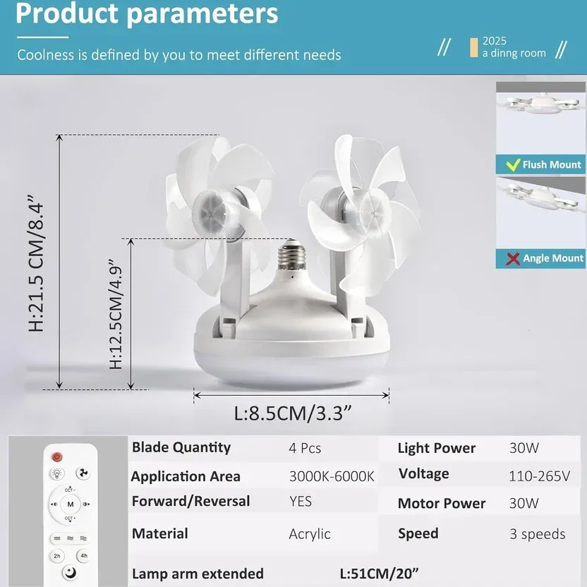 Silent F4 Led Ceiling Fans with Lights and Remote 3 Level β photo 5
