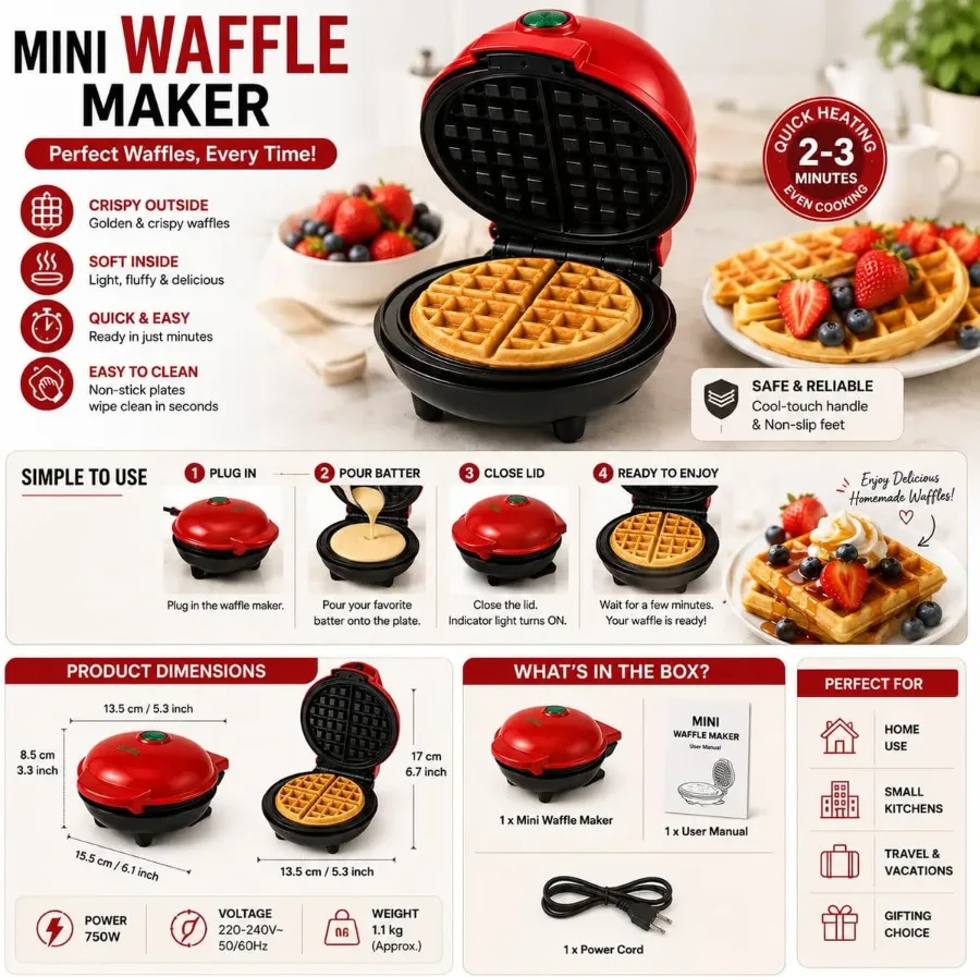 Round Non Stick Mini Waffle Maker β photo 2