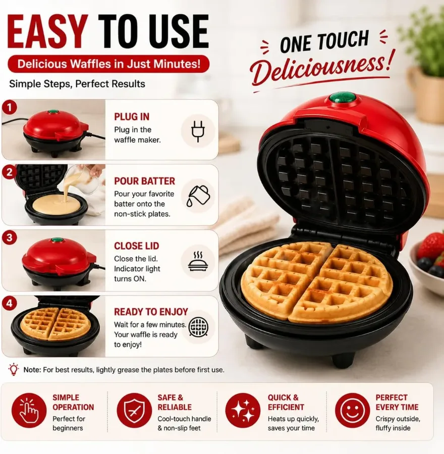 Round Non Stick Mini Waffle Maker β photo 3