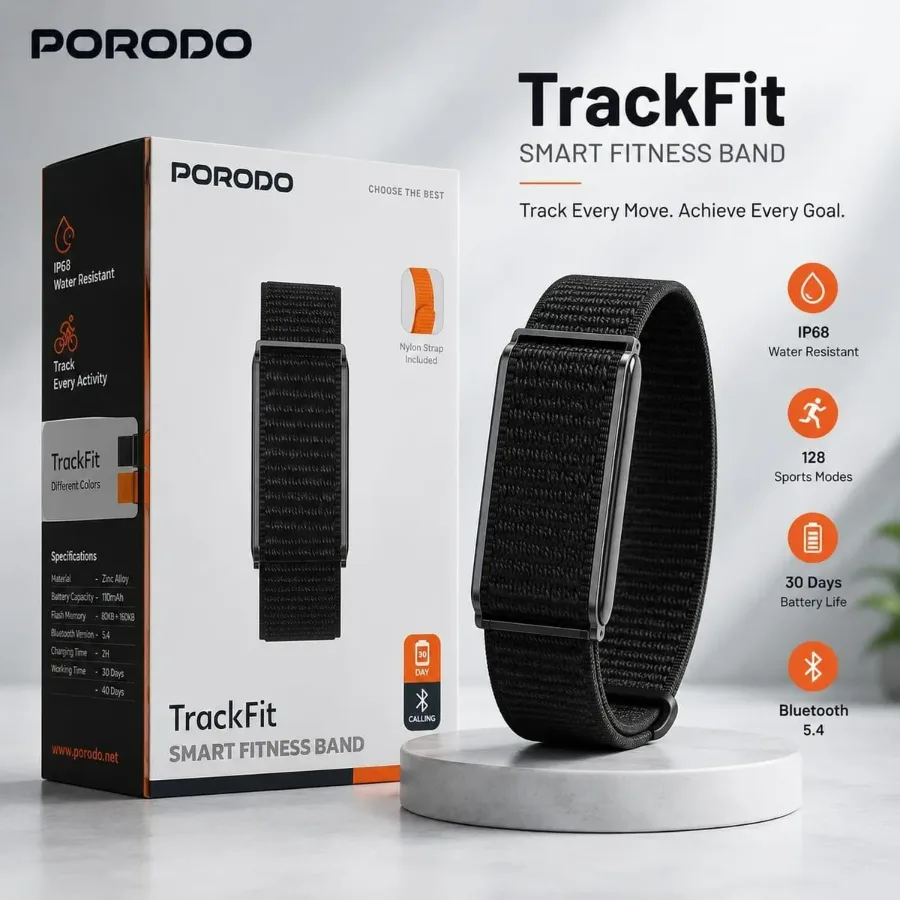 Porodo TrackFit Smart Fitness Bracelet & IP68 Waterproof
