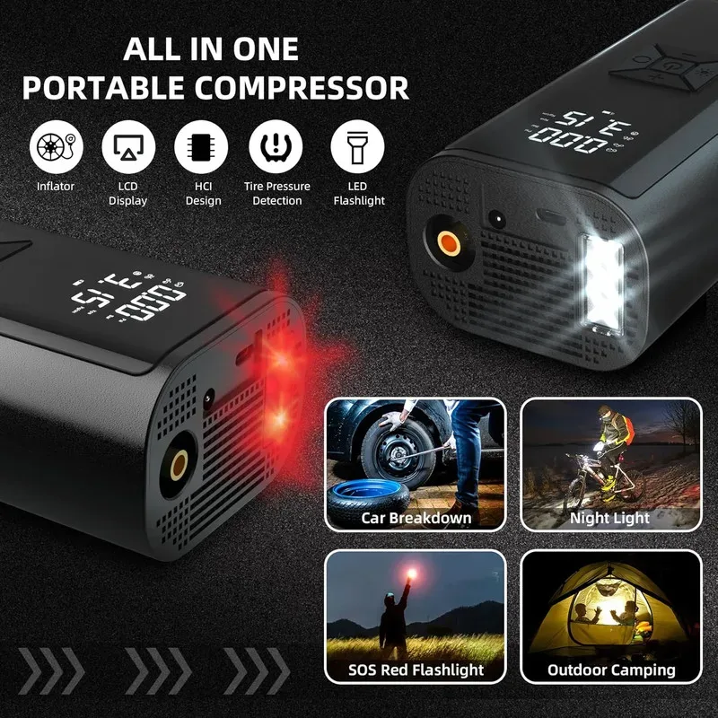 Portable multifunctional air compressor with Light Led — photo 2
