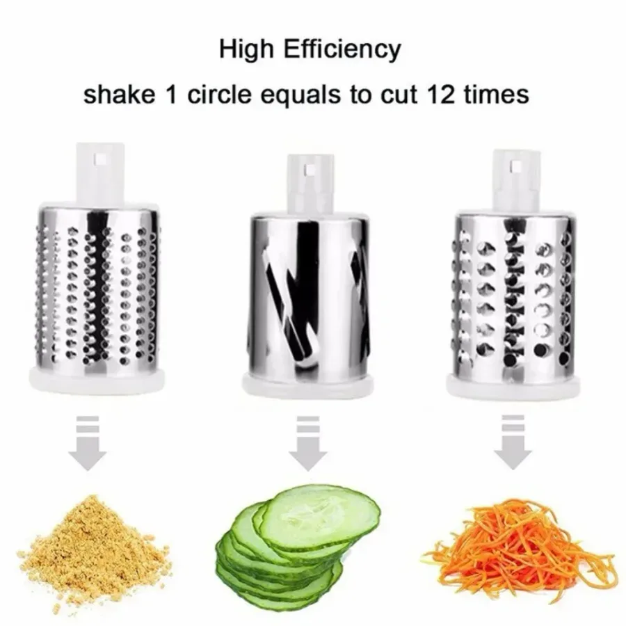 Tabletop Drum 3-in-1 Vegetable Cutter & Rotary Cheese Grater – Multifunctional Slicer with 3 Stainless Steel Blades for Vegetables, Fruits & Cheese — photo 3