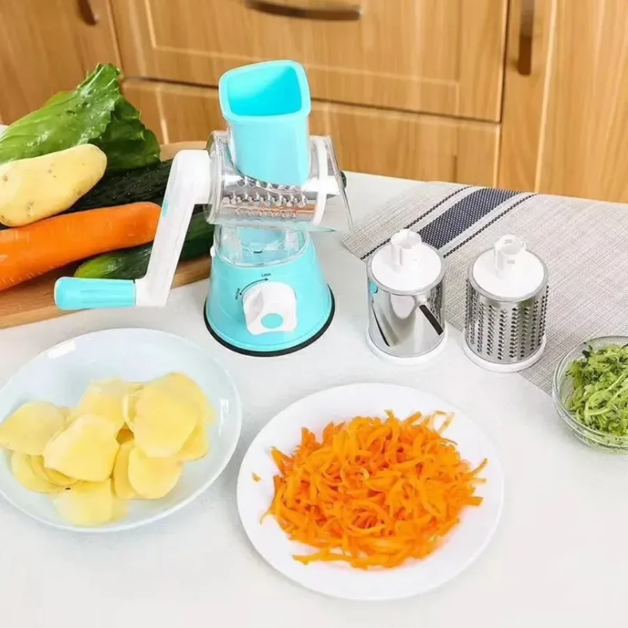 Tabletop Drum 3-in-1 Vegetable Cutter & Rotary Cheese Grater – Multifunctional Slicer with 3 Stainless Steel Blades for Vegetables, Fruits & Cheese — photo 5